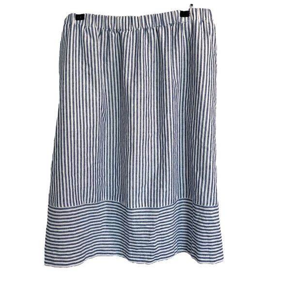 J.Crew Factory Striped Cotton-linen Midi Skirt Elastic Waistband Women’s Size 14 - Picture 1 of 7